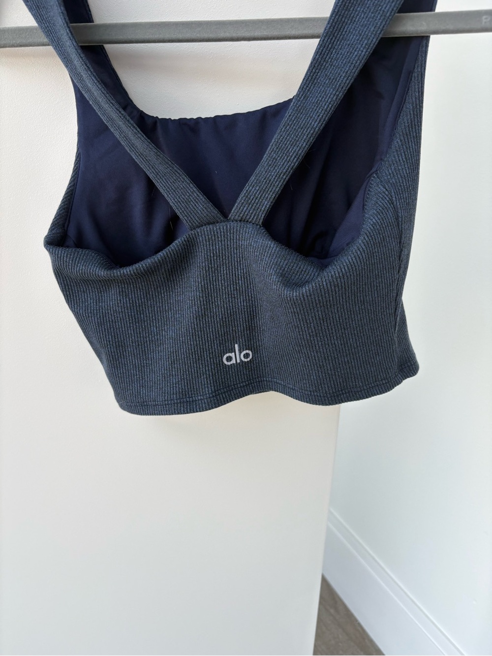 ALO Yoga Ribbed Cross-Back Crop Tank - Black - Picture 3 of 5